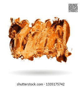Orange brush stroke and texture. Grunge vector abstract hand - painted element. Underline and border design.