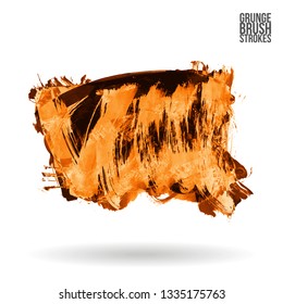Orange brush stroke and texture. Grunge vector abstract hand - painted element. Underline and border design.