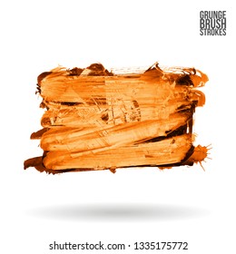 Orange brush stroke and texture. Grunge vector abstract hand - painted element. Underline and border design.