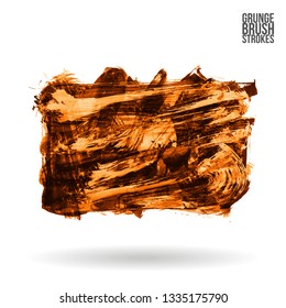 Orange brush stroke and texture. Grunge vector abstract hand - painted element. Underline and border design.