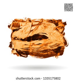 Orange brush stroke and texture. Grunge vector abstract hand - painted element. Underline and border design.