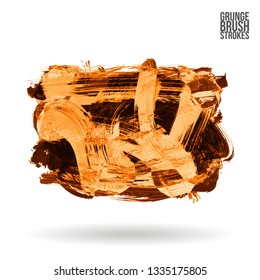 Orange brush stroke and texture. Grunge vector abstract hand - painted element. Underline and border design.