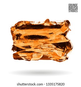 Orange brush stroke and texture. Grunge vector abstract hand - painted element. Underline and border design.