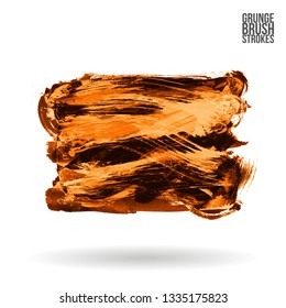 Orange brush stroke and texture. Grunge vector abstract hand - painted element. Underline and border design.