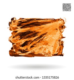 Orange brush stroke and texture. Grunge vector abstract hand - painted element. Underline and border design.