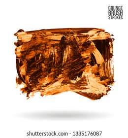 Orange brush stroke and texture. Grunge vector abstract hand - painted element. Underline and border design.