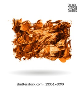 Orange brush stroke and texture. Grunge vector abstract hand - painted element. Underline and border design.