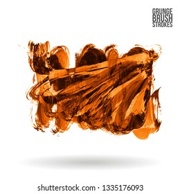 Orange brush stroke and texture. Grunge vector abstract hand - painted element. Underline and border design.