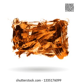 Orange brush stroke and texture. Grunge vector abstract hand - painted element. Underline and border design.