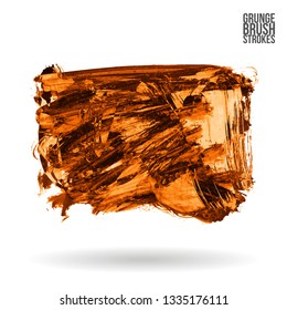 Orange brush stroke and texture. Grunge vector abstract hand - painted element. Underline and border design.