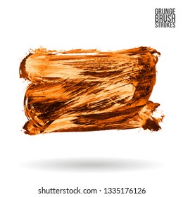 Orange brush stroke and texture. Grunge vector abstract hand - painted element. Underline and border design.