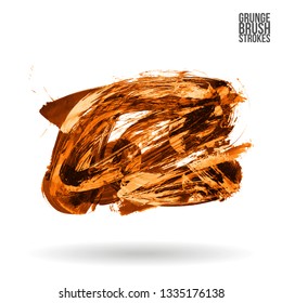 Orange brush stroke and texture. Grunge vector abstract hand - painted element. Underline and border design.