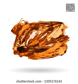 Orange brush stroke and texture. Grunge vector abstract hand - painted element. Underline and border design.