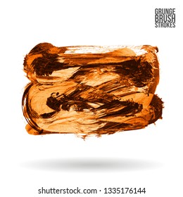 Orange brush stroke and texture. Grunge vector abstract hand - painted element. Underline and border design.