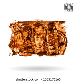 Orange brush stroke and texture. Grunge vector abstract hand - painted element. Underline and border design.