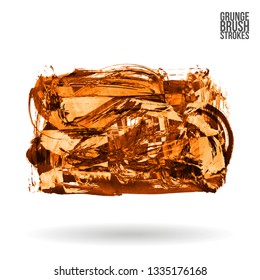 Orange brush stroke and texture. Grunge vector abstract hand - painted element. Underline and border design.