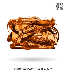 Orange brush stroke and texture. Grunge vector abstract hand - painted element. Underline and border design.
