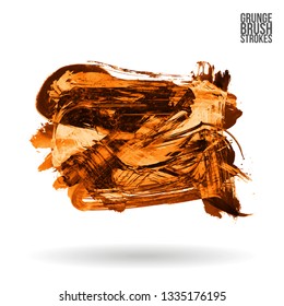 Orange brush stroke and texture. Grunge vector abstract hand - painted element. Underline and border design.