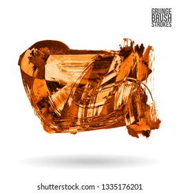 Orange brush stroke and texture. Grunge vector abstract hand - painted element. Underline and border design.
