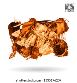 Orange brush stroke and texture. Grunge vector abstract hand - painted element. Underline and border design.
