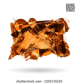 Orange brush stroke and texture. Grunge vector abstract hand - painted element. Underline and border design.