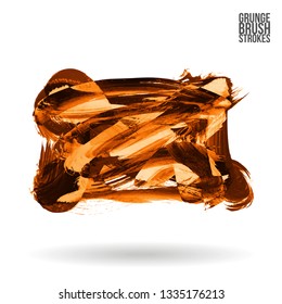 Orange brush stroke and texture. Grunge vector abstract hand - painted element. Underline and border design.