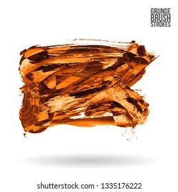 Orange brush stroke and texture. Grunge vector abstract hand - painted element. Underline and border design.
