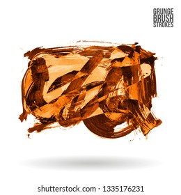 Orange brush stroke and texture. Grunge vector abstract hand - painted element. Underline and border design.