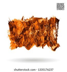 Orange brush stroke and texture. Grunge vector abstract hand - painted element. Underline and border design.