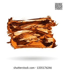 Orange brush stroke and texture. Grunge vector abstract hand - painted element. Underline and border design.