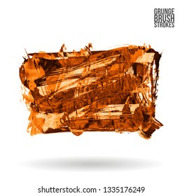 Orange brush stroke and texture. Grunge vector abstract hand - painted element. Underline and border design.