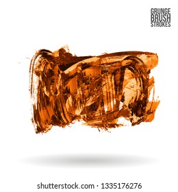 Orange brush stroke and texture. Grunge vector abstract hand - painted element. Underline and border design.