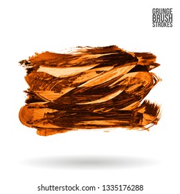Orange brush stroke and texture. Grunge vector abstract hand - painted element. Underline and border design.