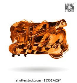 Orange brush stroke and texture. Grunge vector abstract hand - painted element. Underline and border design.