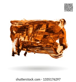 Orange brush stroke and texture. Grunge vector abstract hand - painted element. Underline and border design.