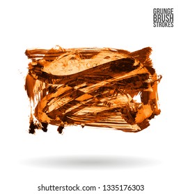 Orange brush stroke and texture. Grunge vector abstract hand - painted element. Underline and border design.