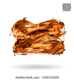 Orange brush stroke and texture. Grunge vector abstract hand - painted element. Underline and border design.