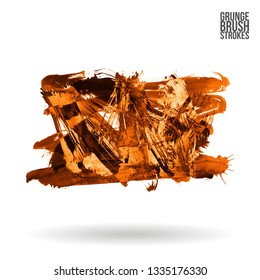 Orange brush stroke and texture. Grunge vector abstract hand - painted element. Underline and border design.
