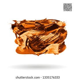 Orange brush stroke and texture. Grunge vector abstract hand - painted element. Underline and border design.