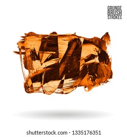 Orange brush stroke and texture. Grunge vector abstract hand - painted element. Underline and border design.