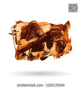Orange brush stroke and texture. Grunge vector abstract hand - painted element. Underline and border design.