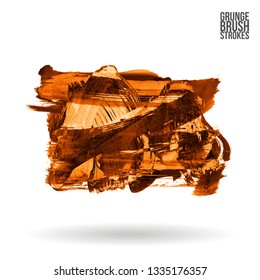 Orange brush stroke and texture. Grunge vector abstract hand - painted element. Underline and border design.