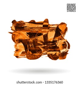 Orange brush stroke and texture. Grunge vector abstract hand - painted element. Underline and border design.