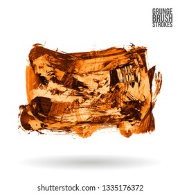 Orange brush stroke and texture. Grunge vector abstract hand - painted element. Underline and border design.
