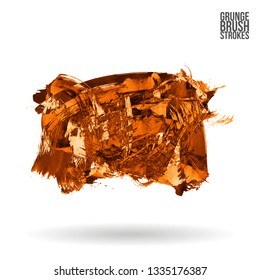 Orange brush stroke and texture. Grunge vector abstract hand - painted element. Underline and border design.