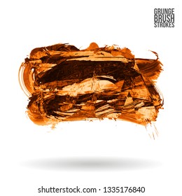Orange brush stroke and texture. Grunge vector abstract hand - painted element. Underline and border design.