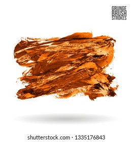 Orange brush stroke and texture. Grunge vector abstract hand - painted element. Underline and border design.