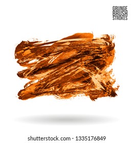 Orange brush stroke and texture. Grunge vector abstract hand - painted element. Underline and border design.