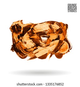 Orange brush stroke and texture. Grunge vector abstract hand - painted element. Underline and border design.