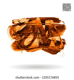 Orange brush stroke and texture. Grunge vector abstract hand - painted element. Underline and border design.